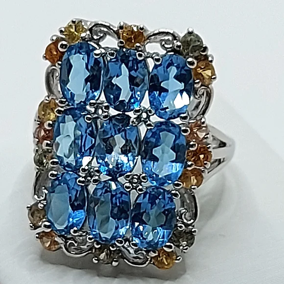 Natural Oval Swiss Blue Topaz 6x4mm Sapphire 925 Sterling Silver Ring Sz 7 - Picture 4 of 13